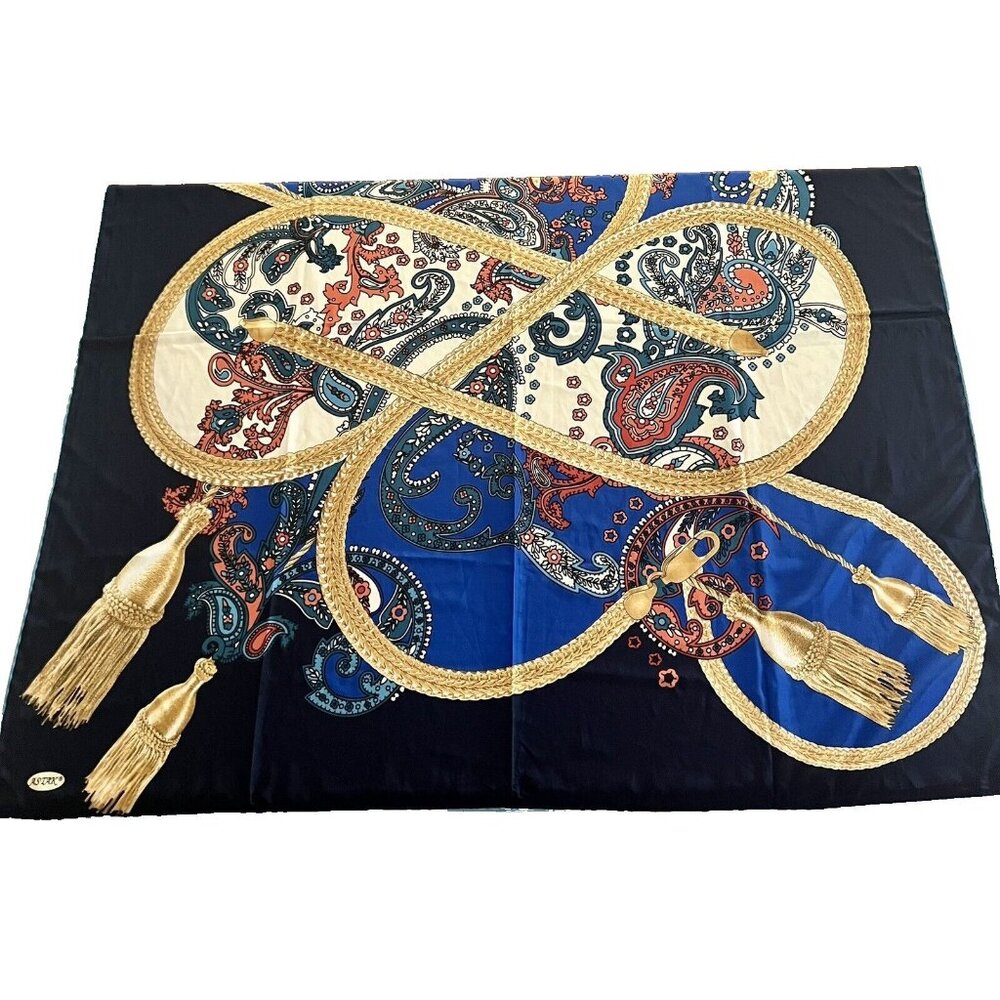 ASTAK Large Statement Silk Scarf Headscarf Paisley Gold Chain Mobwife 43" x 44" - Picture 5 of 11